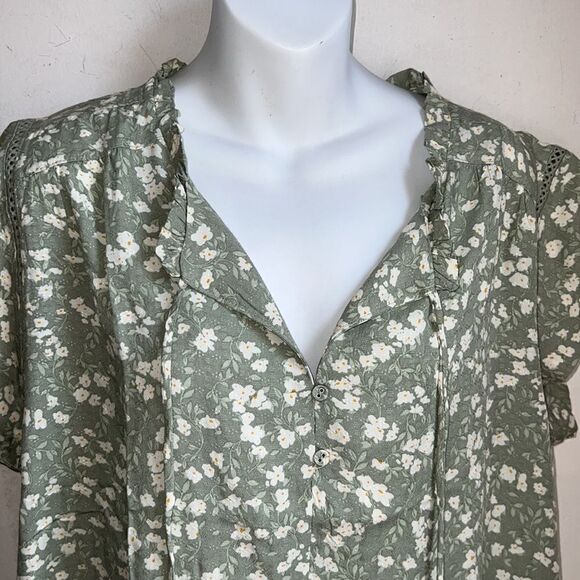 BUFFALO DAVID BITTON Mint Ditsy Floral Jaquan’s Flutter Sleeve Blouse-L NWT - Picture 3 of 10